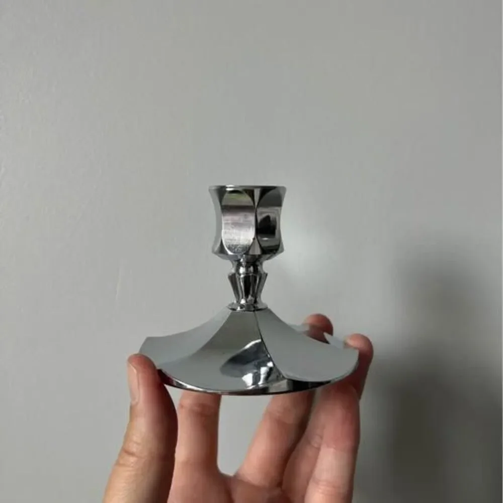 Pair of Vintage Silver-colored Metal Candle Holders